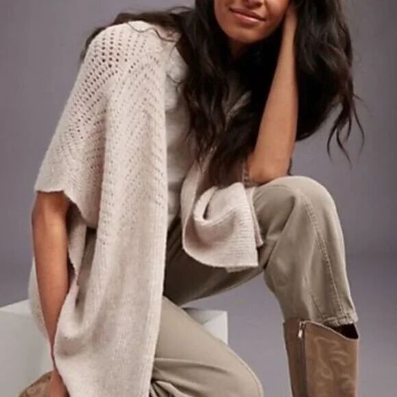 Anthropologie Sweaters - Anthropologie Cardigan Yuko Cream Oatmeal Colored Shawl Vest Layering Oversized